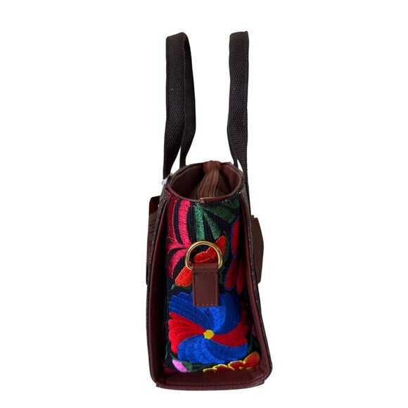 Tooled vibrant floral tapestry embroidery vegan leather with coin‎ purse satchel - Picture 4 of 8